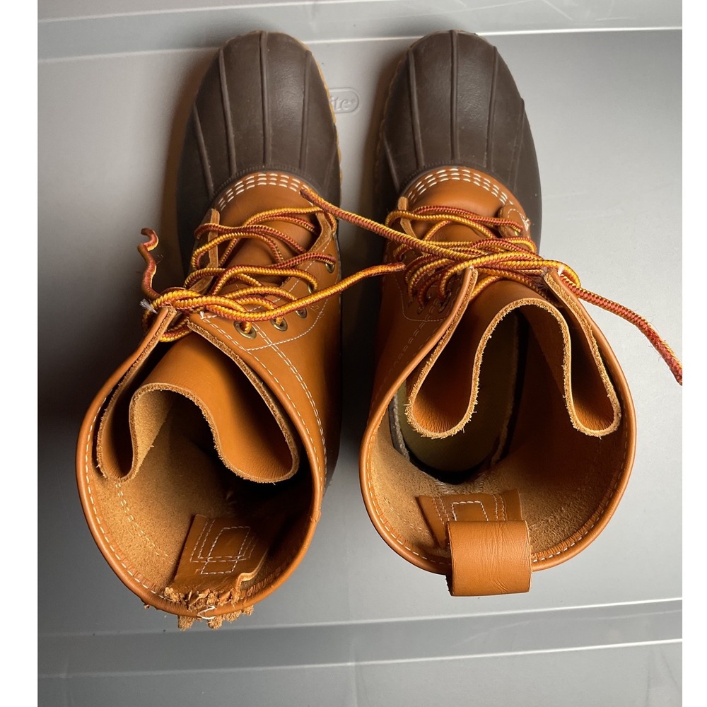 LL Bean Duck Boots Womens 6M Tan Brown 8 Inch Waterproof Leather Made in Maine